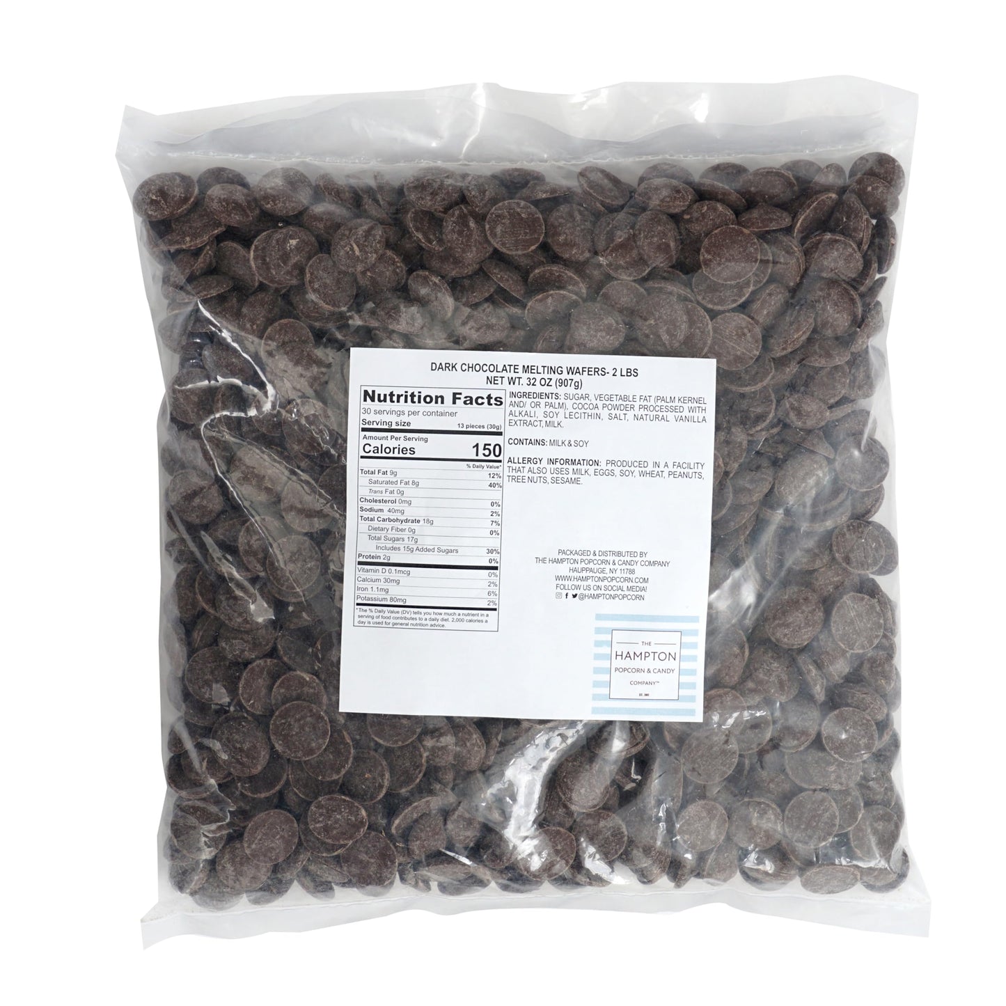 Dark Chocolate Melting Wafers, 2 Pound Bulk Bag, Chocolate, Melting Chocolate Candy Discs For Baking, Dipping, Decorating, Bulk Dark Chocolate Bag - The Hampton Popcorn & Candy Company