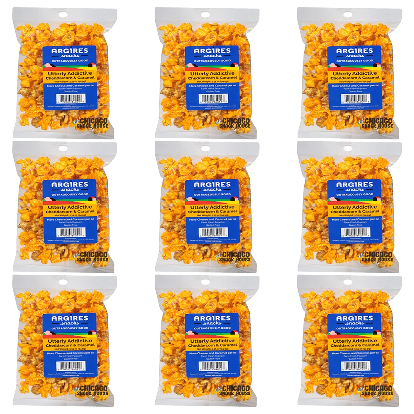 Argires Chicago Popcorn 9 Pack Cheddarcorn And Caramel Mix 3 Ounce Bags - Chicago Snack House