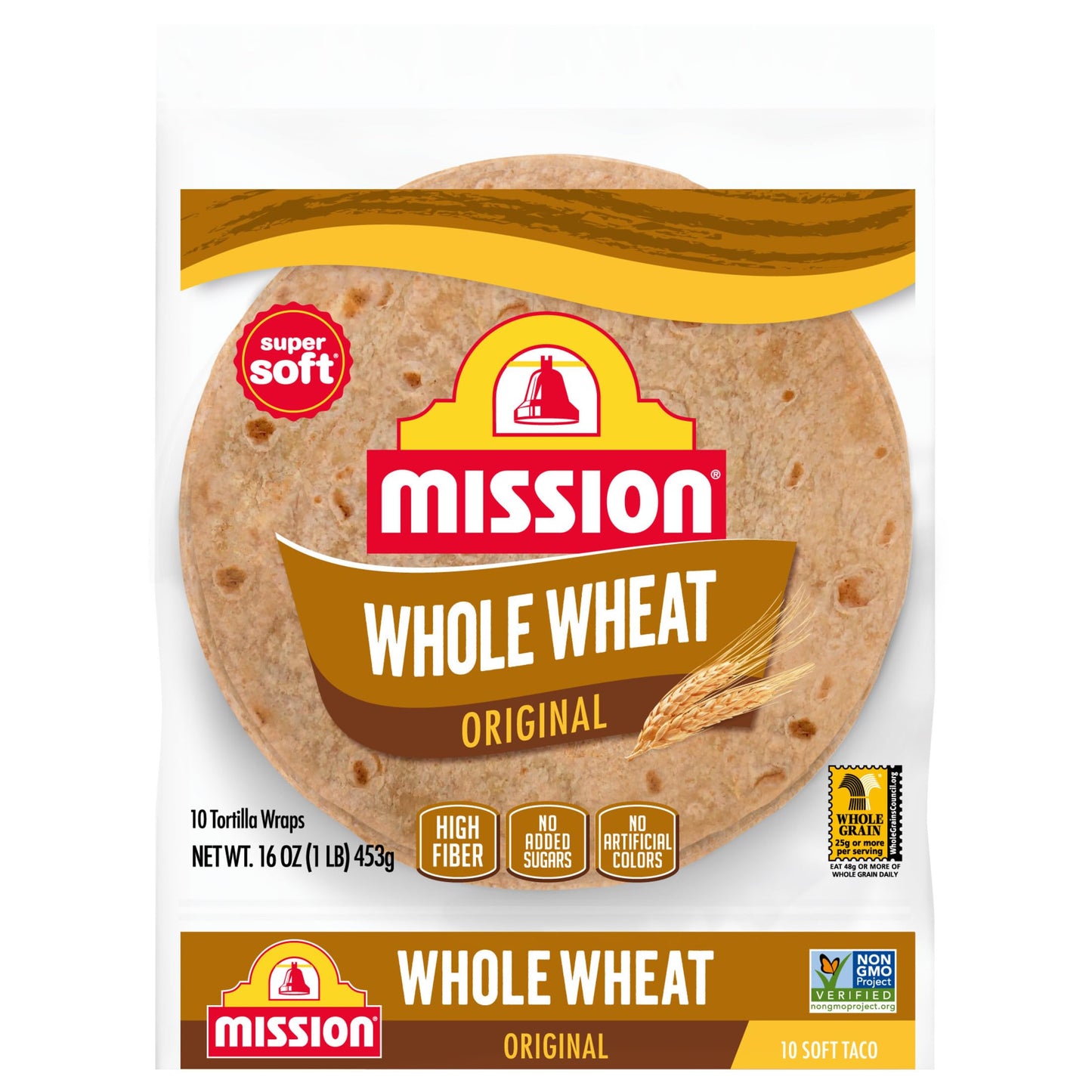 Mission Soft Taco Whole Wheat Tortillas, Medium Size, 10 Count, Whole Grain