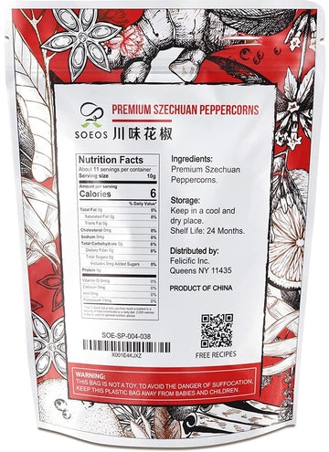 Soeos Sichuan Peppercorns, 4 Ounce(113g), Authentic Szechuan Red Peppercorn, Numbing and Tingle Effect, Less Seeds, Strong Flavo