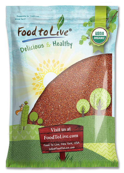 Food to Live - Organic Red Quinoa, 10 Pounds Non-GMO, Whole Grain, Kosher, Vegan, Sirtfood, Bulk. Rich in Essential Amino Acids,