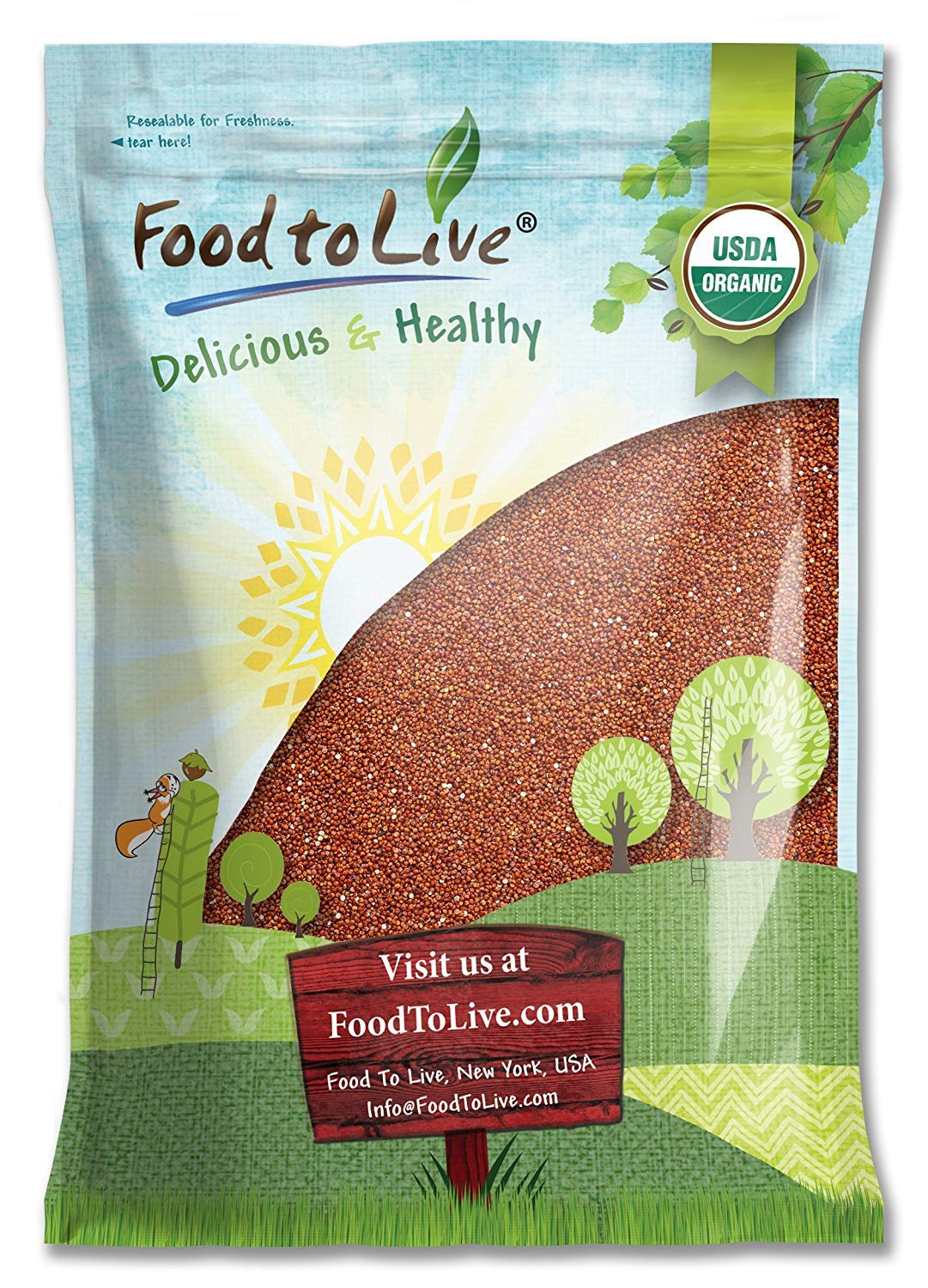 Food to Live - Organic Red Quinoa, 15 Pounds Non-GMO, Whole Grain, Kosher, Vegan, Sirtfood, Bulk. Rich in Essential Amino Acids,