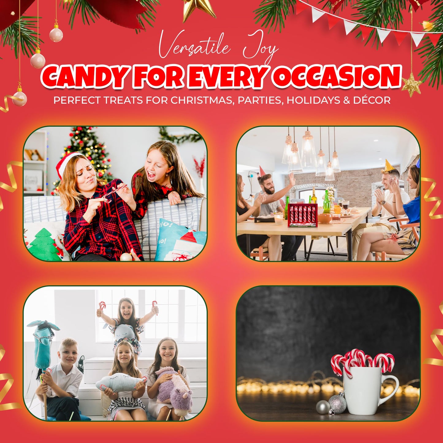 Christmas Candy Canes 12 Pack - Classic Red & White Peppermint Cane Sticks Individually Wrapped - Bulk Christmas Candy For Holiday  , Decorations, Stocking Stuffers & Gifts