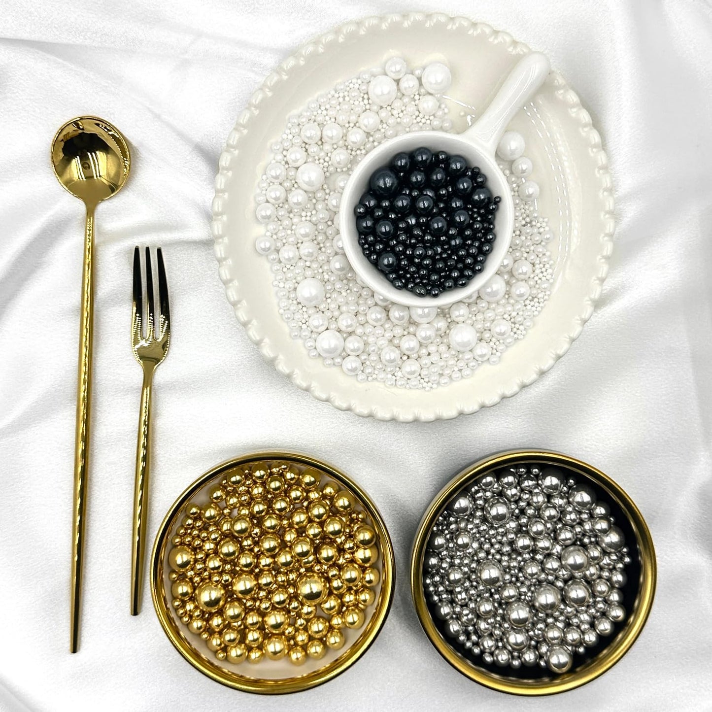 Kercky Sprinkles Mix for Cake Decorating - Gold, Silver, White, Black - Ideal for Cookies, Ice Cream, Cupcakes