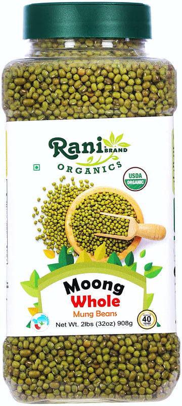 Rani Organic Moong Whole (Whole Mung Beans with Skin) Indian Lentils 32oz (2lbs) 908g PET Jar ~ All Natural | Vegan | Gluten Fri