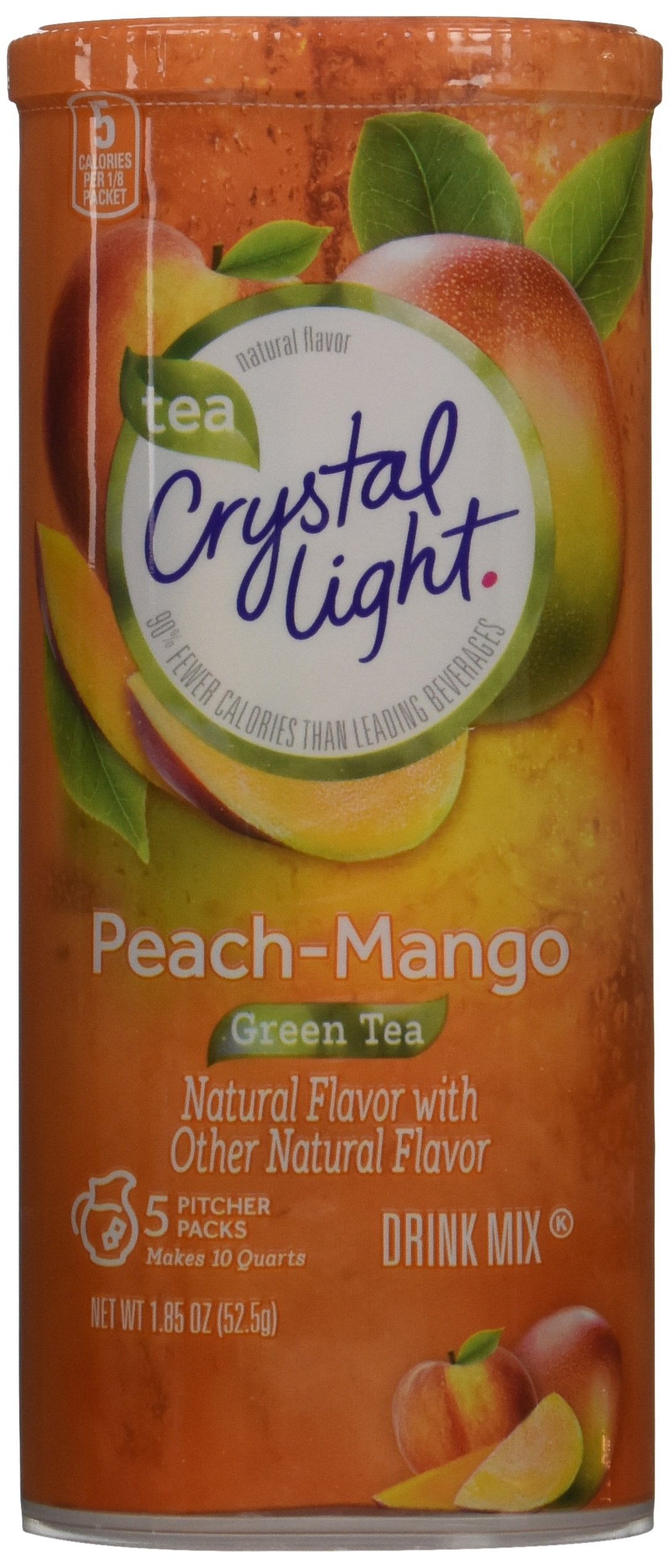 Crystal Light Drink Mix, Natural Green Tea Peach Mango, 30 Pitcher Packets, 6 Canisters of 5, 1.85 Ounce Each