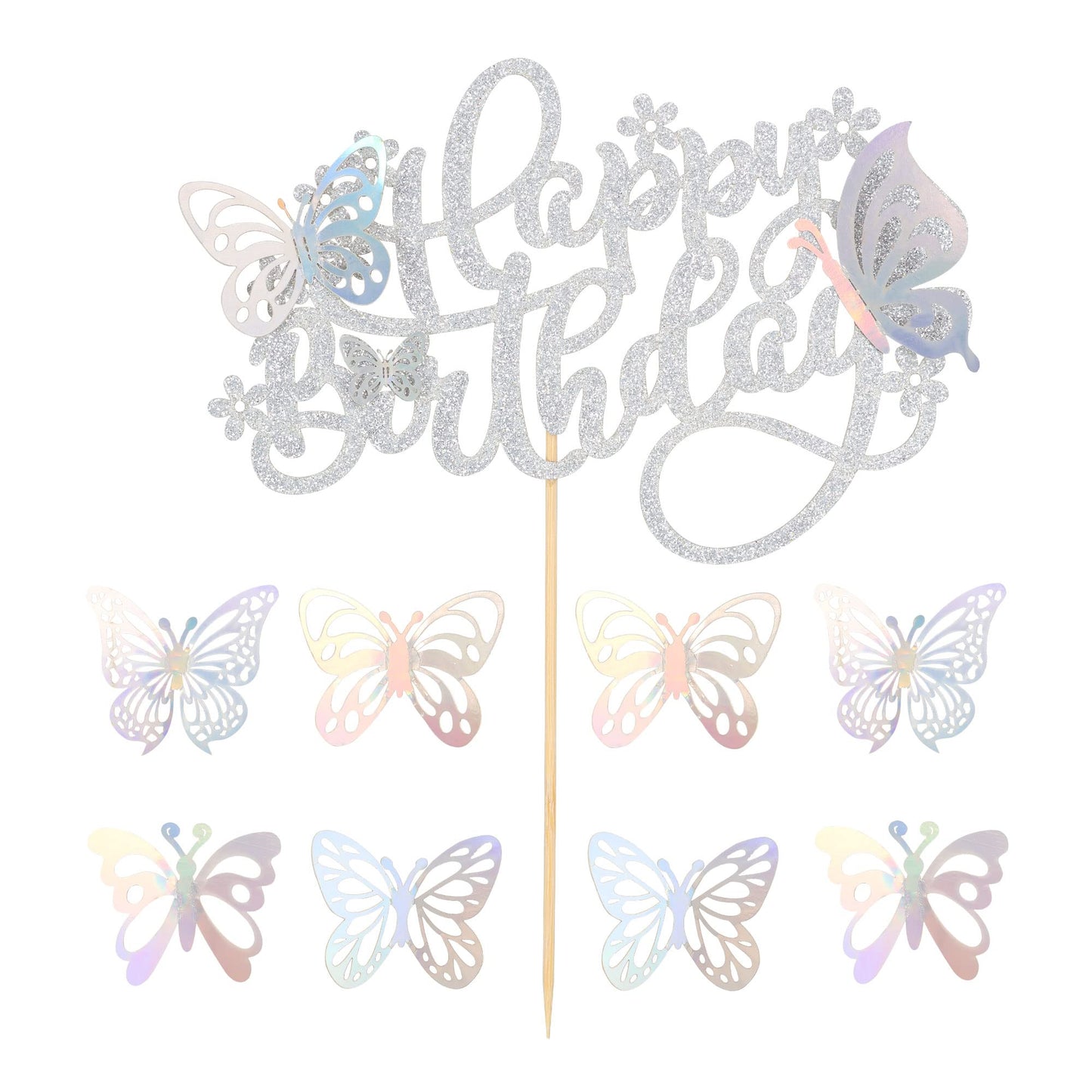 25Pcs Butterfly Cake Topper Glitter 3D Butterfly Cupcake Toppers With Happy Birthday Cake Topper For Wedding Anniversary Baby Sh