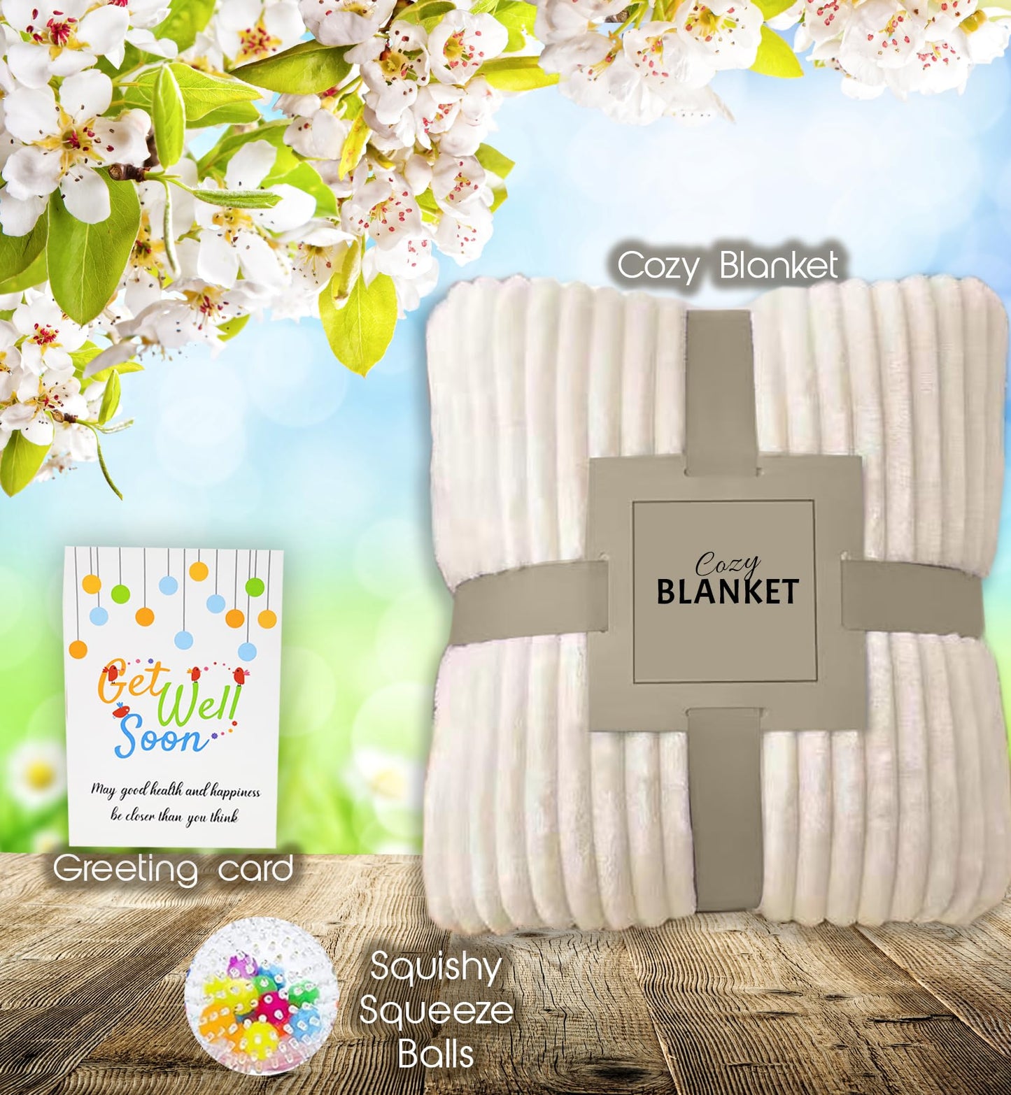 KIDS GET WELL SOON care package gift, Squooshy pillow, Cozy Blanket, Candy Snacks gift basket & Greeting card, gift for kids chi