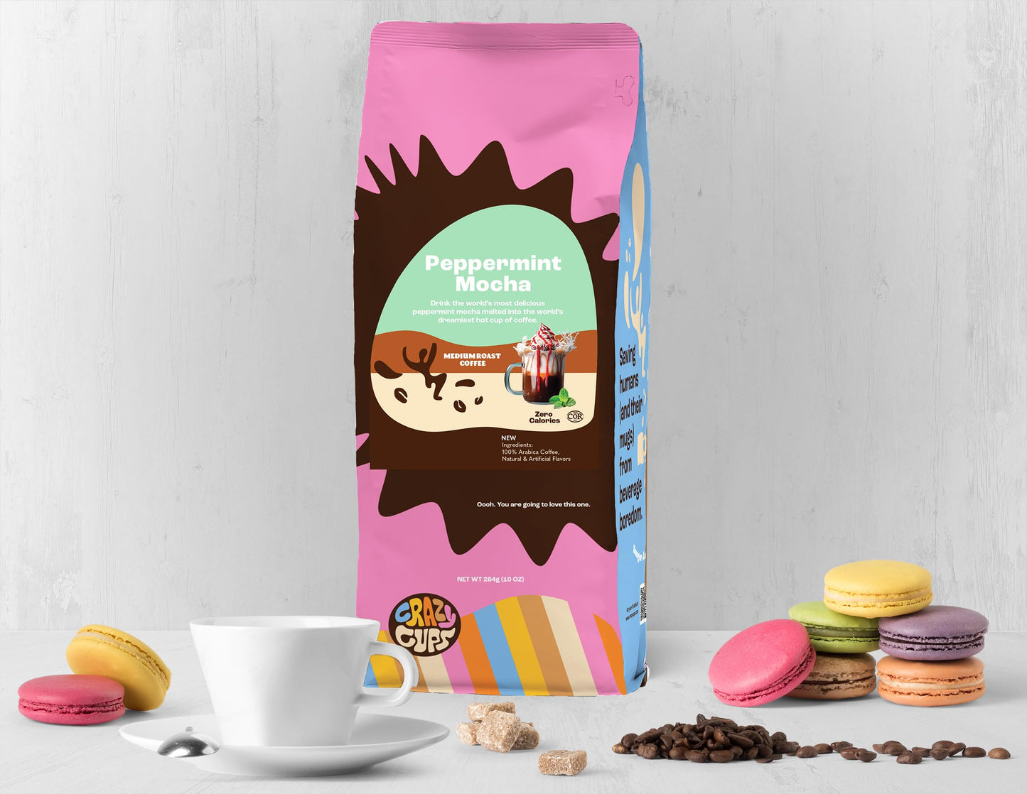 Crazy Cups Flavored Ground Peppermint Coffee, Peppermint Mocha Coffee in 10 oz Bag, For Brewing Flavored Hot or Iced Coffee, (Pa