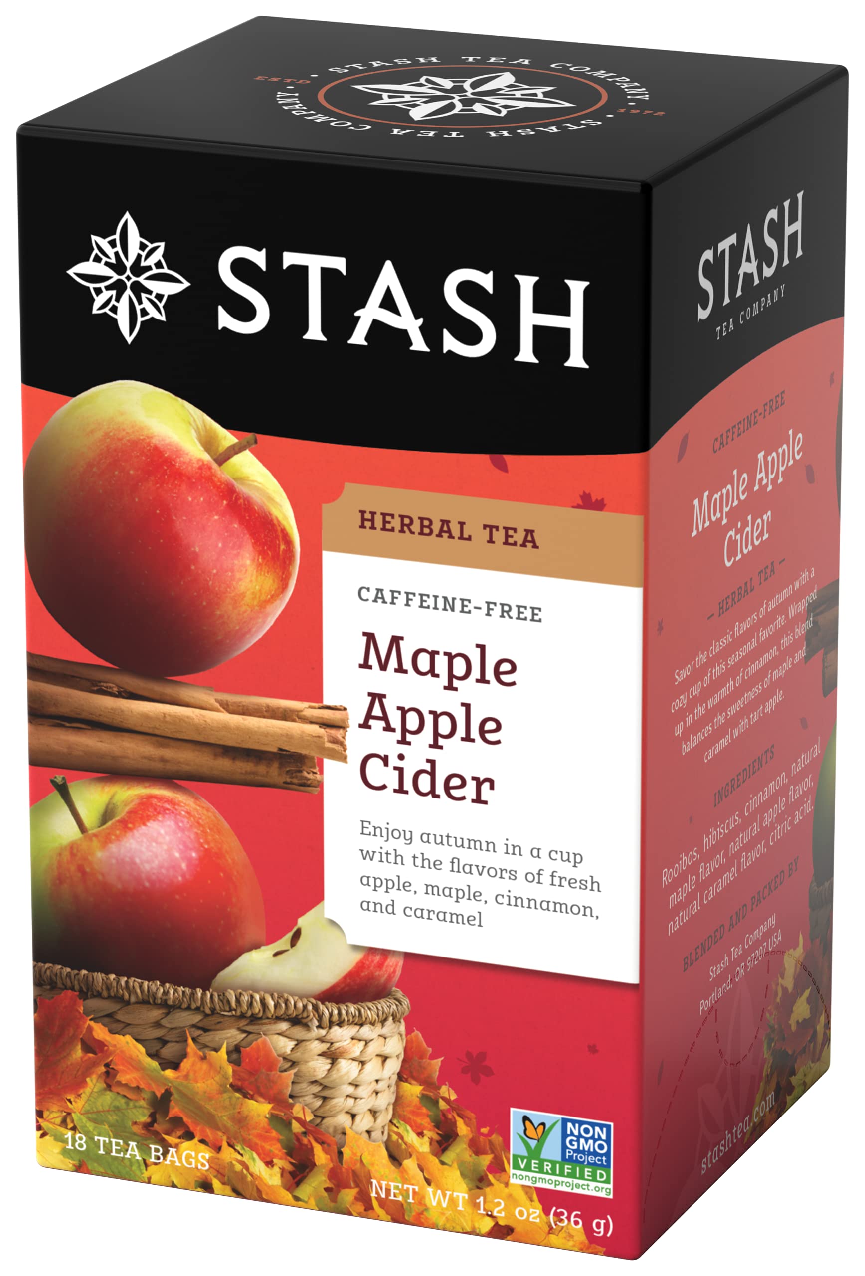 Stash Tea Maple Apple Cider Herbal Tea, Naturally Caffeine Free, Non-GMO, 18 Count (Pack of 6) - 108 Bags Total
