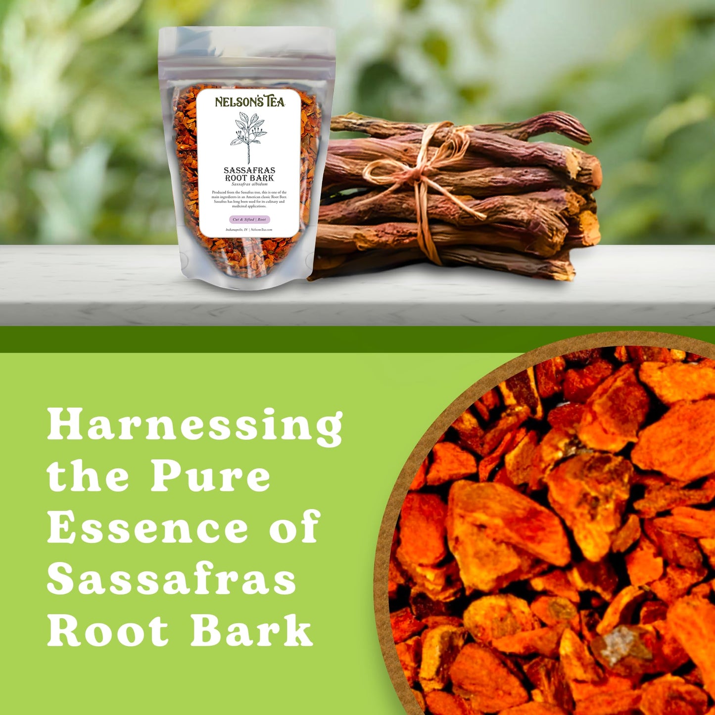 Nelsons Tea Sassafras Root Bark Herbal Tea - Caffeine Free, 1oz Resealable Bag