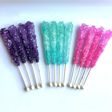 Classic Rock Candy Sticks, Sugar Rock Crystal Lollipops, Individually Wrapped (Pack Of 12, Mermaid Mix (Purple Grape, Pink Cherr