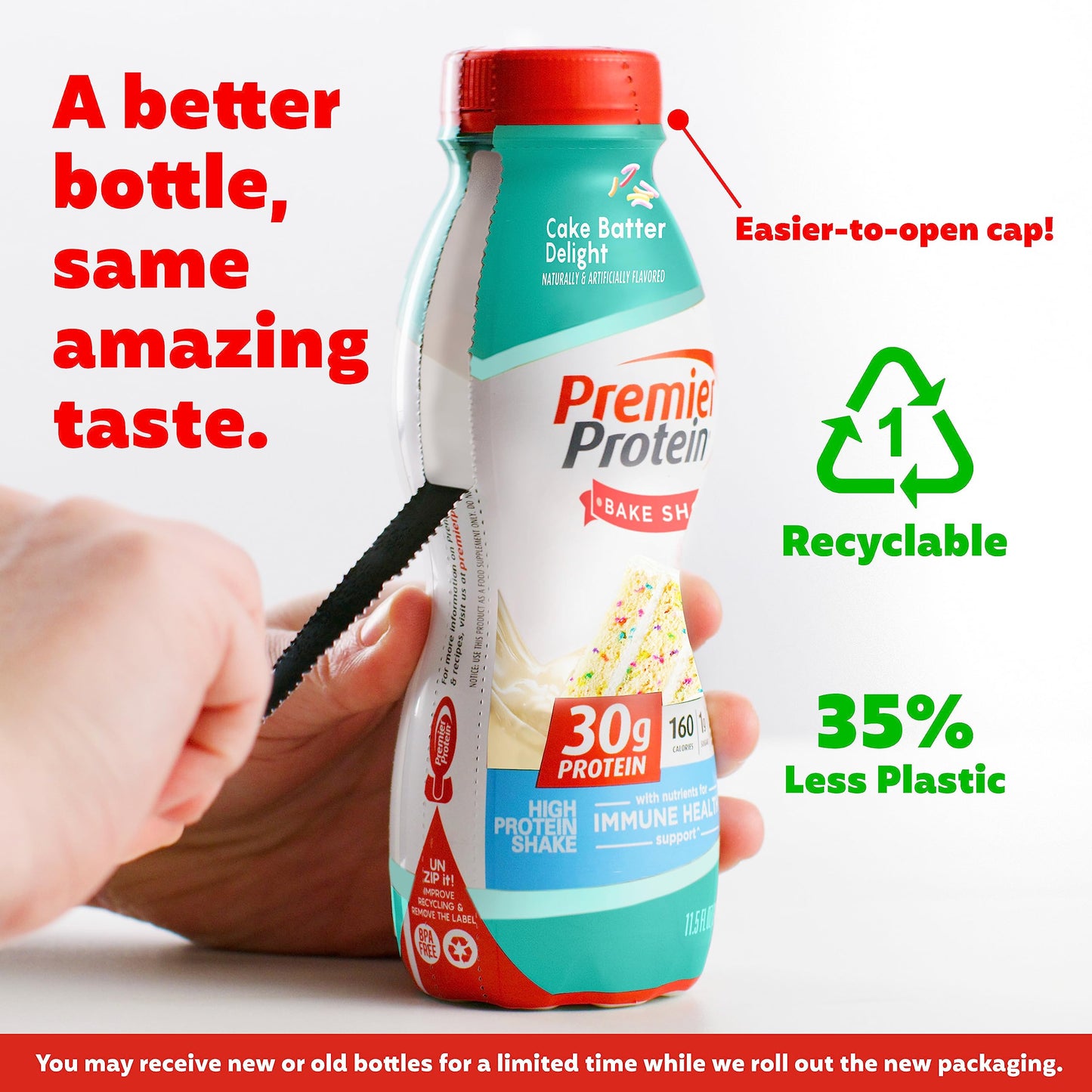 Premier Protein Shake, Cake Batter, 30g Protein, 1g Sugar, 24 Vitamins & Minerals, Nutrients to Support Immune Health, 11.5 Fl O