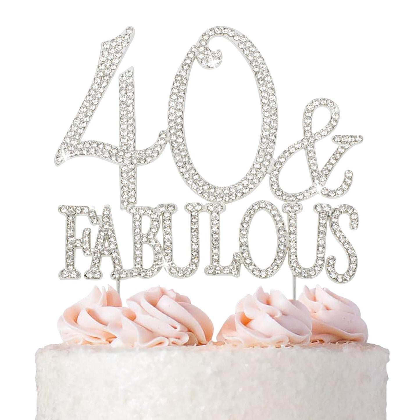 Crystal Creations 40 Cake Topper - Premium Silver Metal, Sparkly Rhinestone, 1 Count