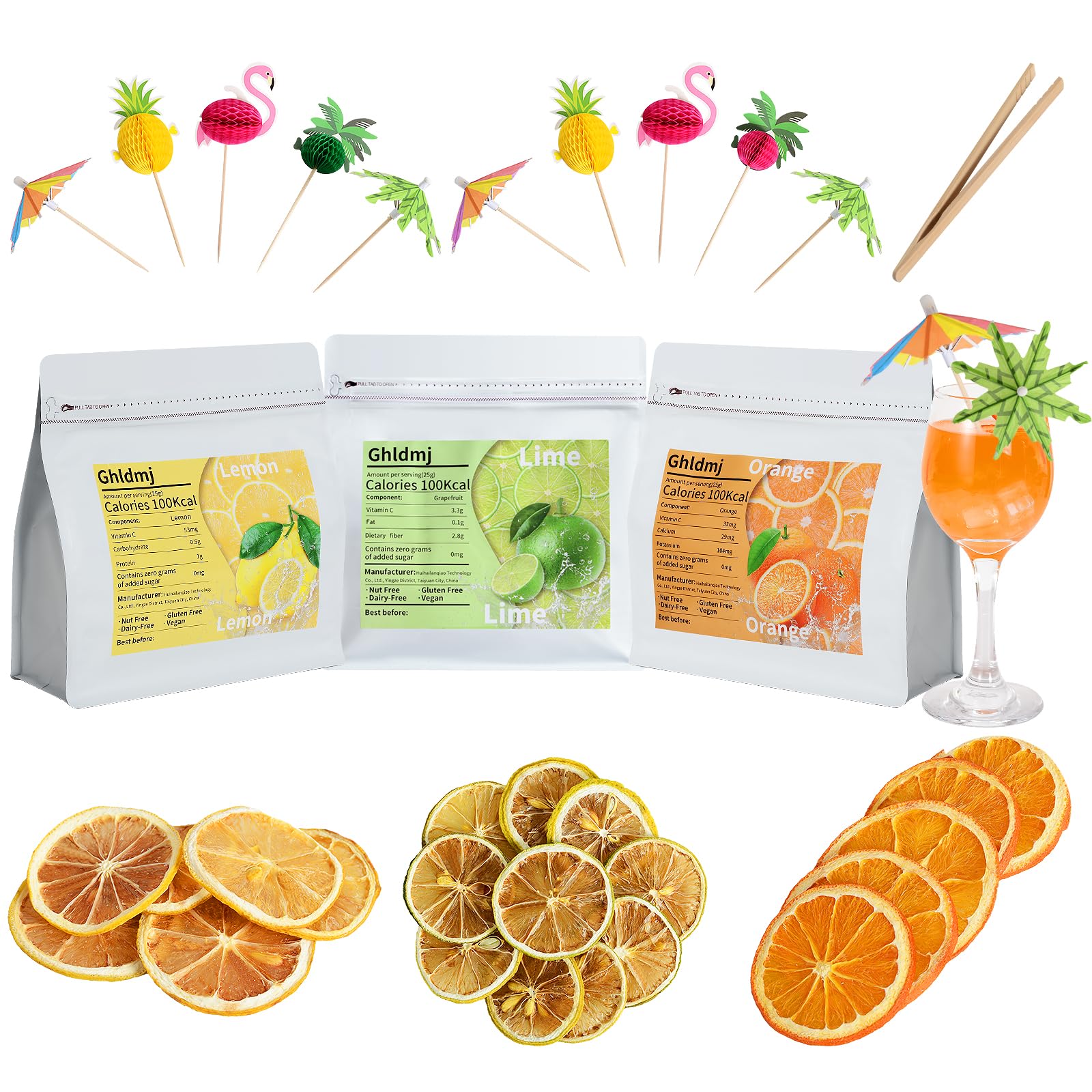 3-Pack Dehydrated Orange Lemon & Lime 9Oz Total Top-Grade Craft Mixed Flavor Garnish With10 Pcs Drink Umbrellas Picks And 1 Fruit Clips For Tea  Beverages  And More Craft Mixed Flavor Home Mixologist Bartender Garnishes Dried Fruit