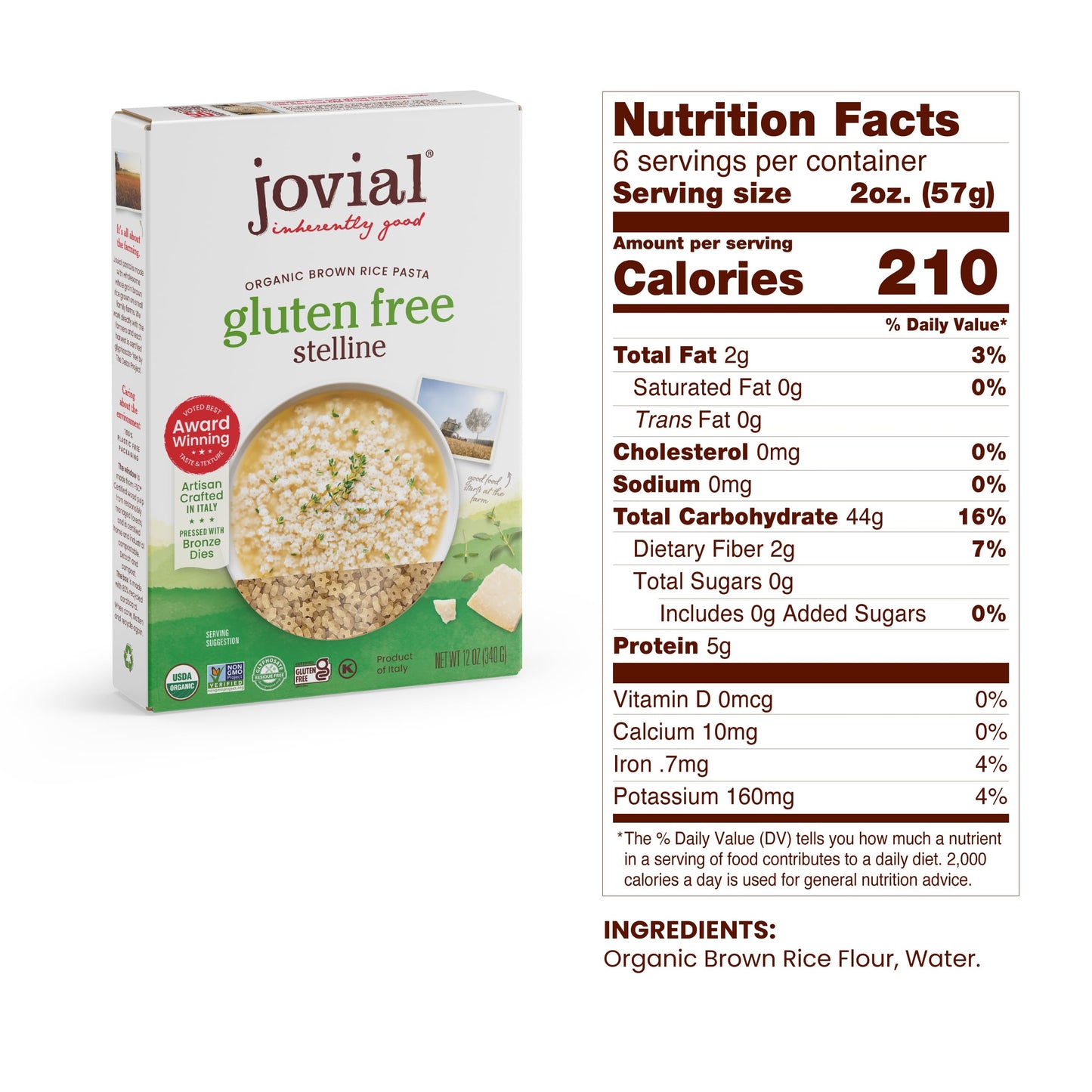 Jovial Whole Grain Brown Rice Stelline Pasta - Small Pasta, Star Shaped Pasta, Fresh Pasta, Whole Grain Pasta, Organic Pasta, Gluten Free, Dairy Free, Made In Italy - 12 Oz (Pack Of 2)