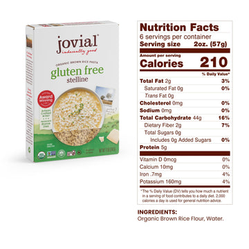 Jovial Whole Grain Brown Rice Stelline Pasta - Small Pasta, Star Shaped Pasta, Fresh Pasta, Whole Grain Pasta, Organic Pasta, Gluten Free, Dairy Free, Made In Italy - 12 Oz (Pack Of 2)
