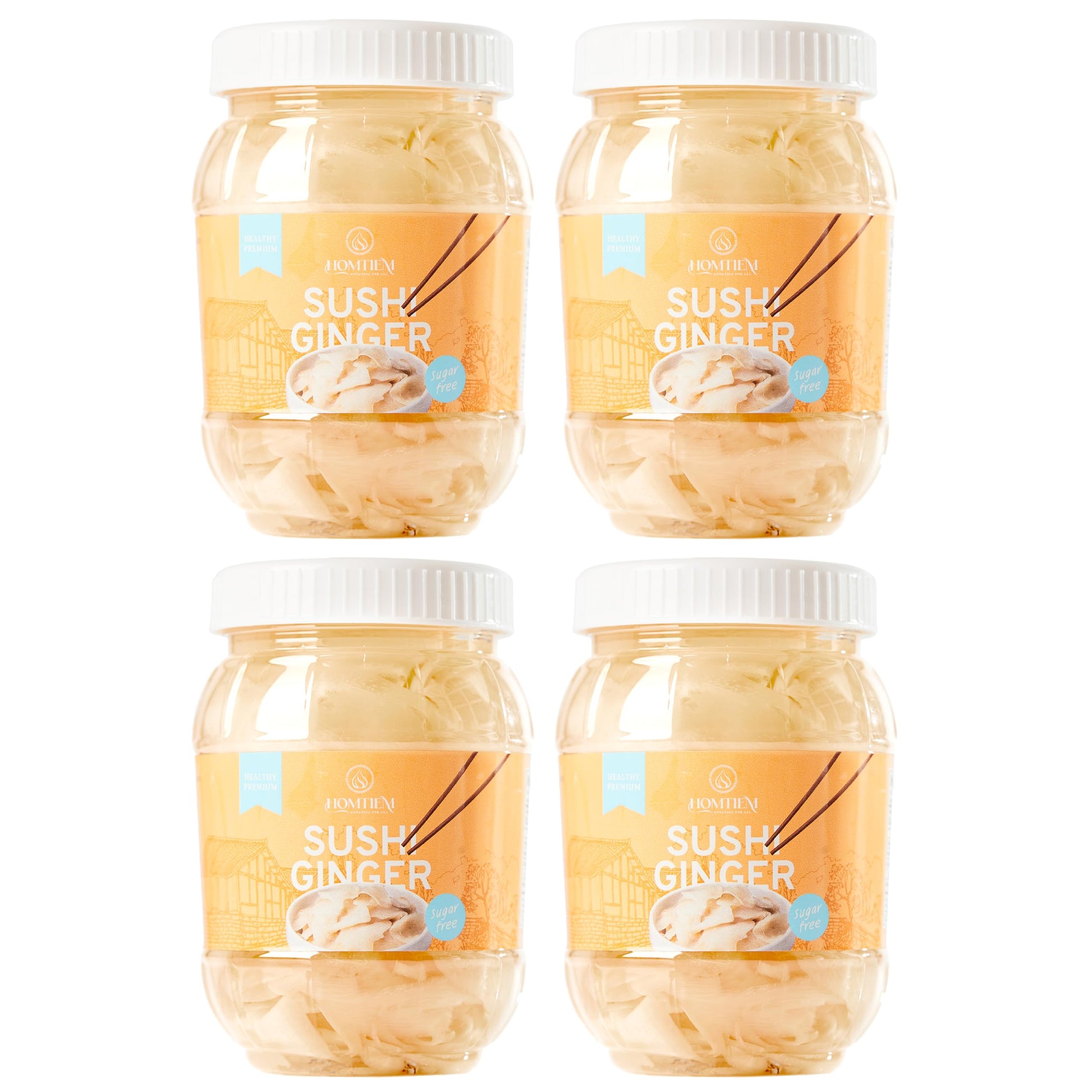 HOMTIEM Pickled Sushi Ginger, Sweetened with Stevia, Fat Free, Sugar Free, 48 Oz (4 Jars of 12 Oz)