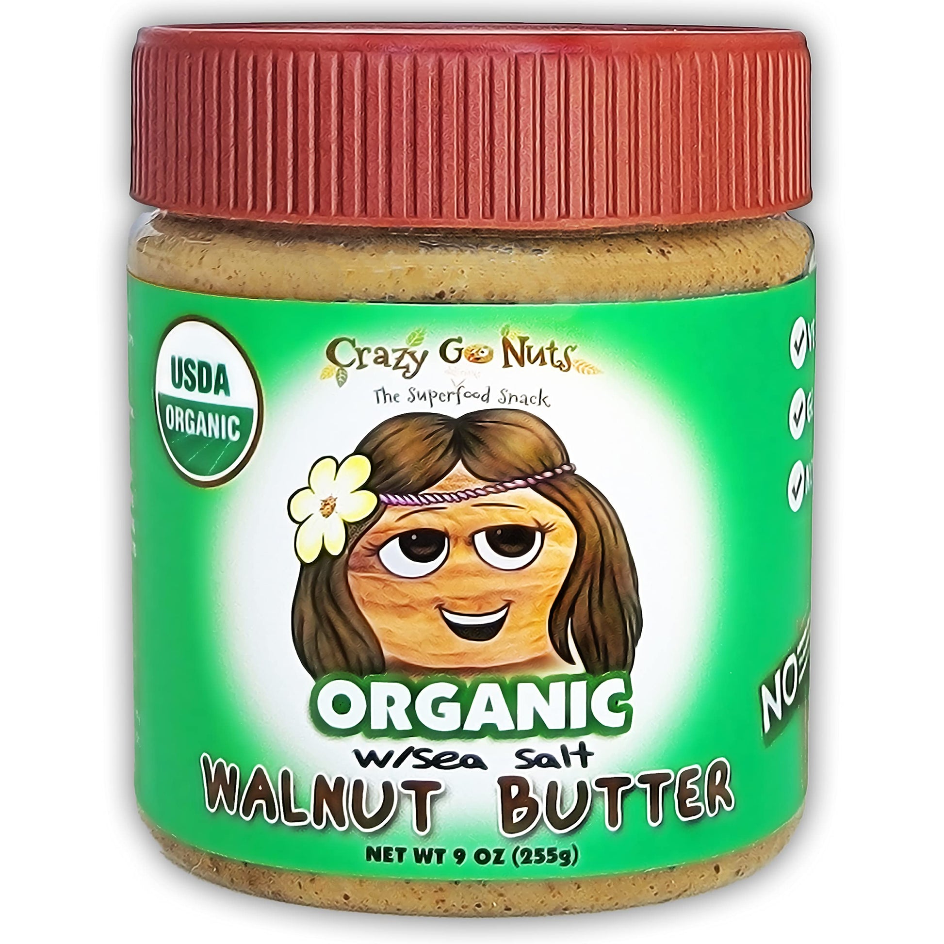 CrazyGoNuts Organic Walnut Butter, Plain with Sea Salt, 9 oz, Vegan, Keto, Gluten Free, Non-GMO, Low Carb Superfood