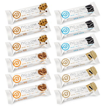 No Cow High Protein Bars, Original Variety Pack - Healthy Snacks, 20G Vegan Protein, High Fiber, Low Sugar, Keto Friendly, Dairy