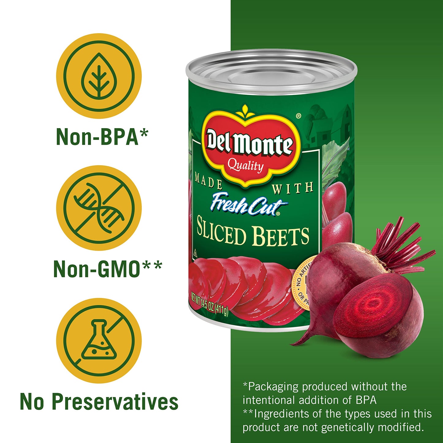 Del Monte Fresh Cut Canned Beets Sliced Canned Vegetables, 12 Pack, 14.5 Oz Can