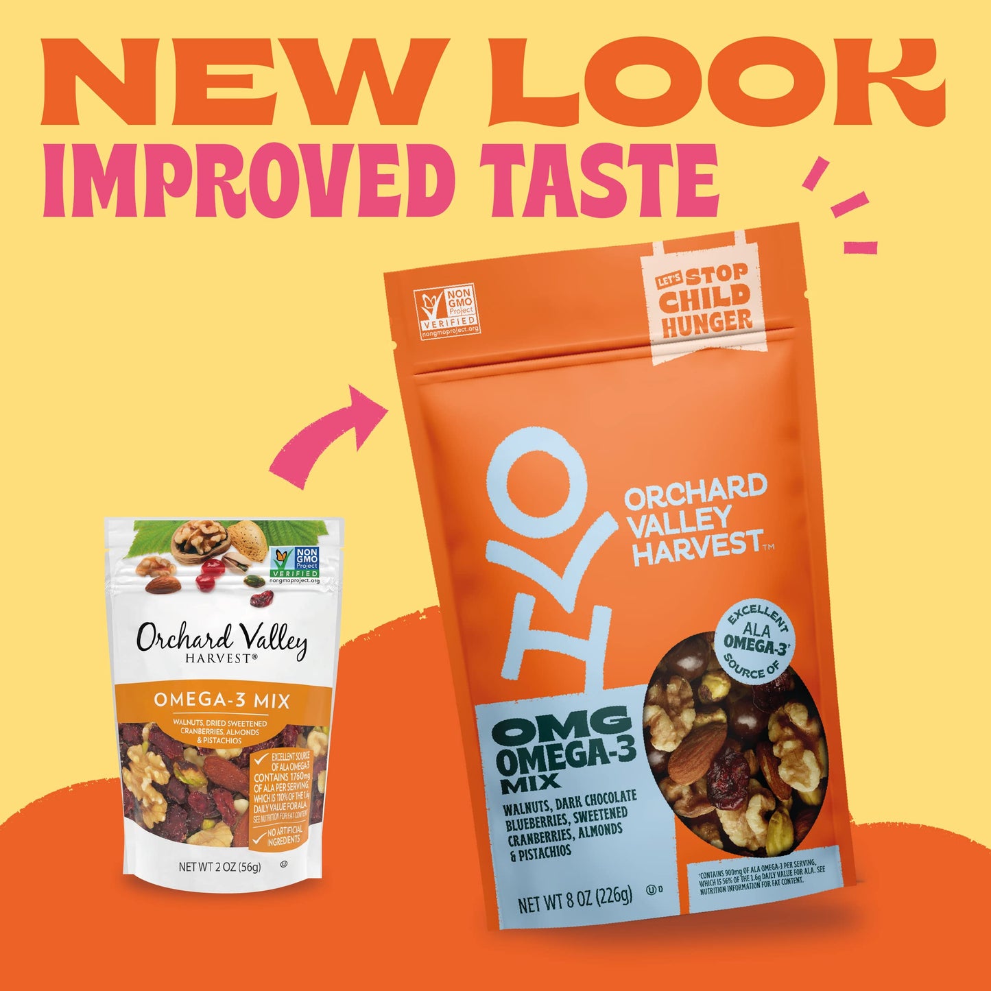 Orchard Valley Harvest Omg Omega-3 Mix, 2 Oz (Pack Of 14), Walnuts, Dark Chocolate Blueberries, Sweetened Cranberries, Almonds,