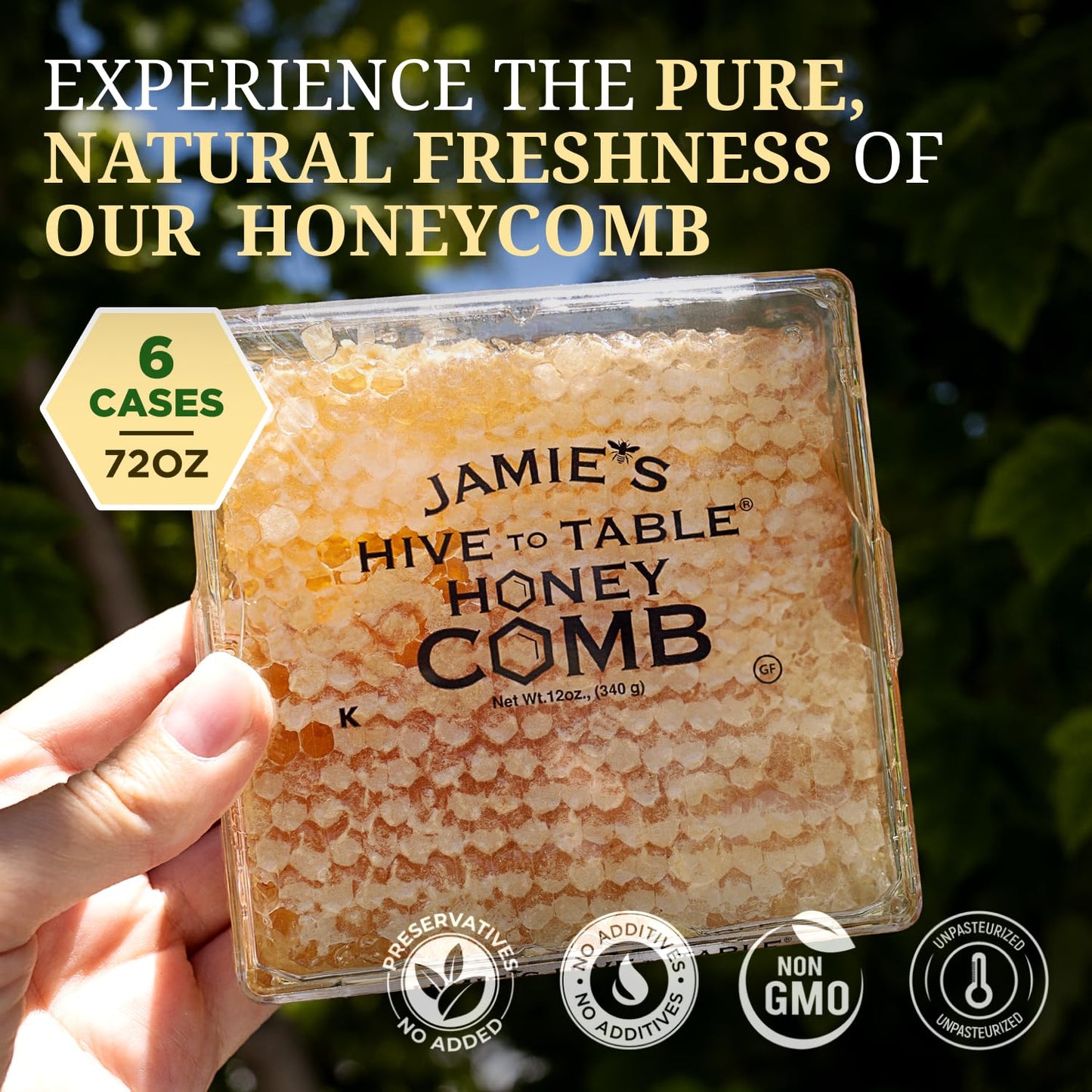 Jamie'S Hive To Table 100% Raw Honeycomb, 72 Oz (Pack Of 6) - All-Natural Pure Georgia Honeycomb - Fresh Georgia Honeycomb With