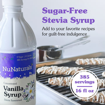 NuNaturals Stevia Syrup, Sugar-Free Sweetener, Vanilla Flavor, 16 Fl Oz, Plant-Based, Zero Calorie, Model 739223006291
