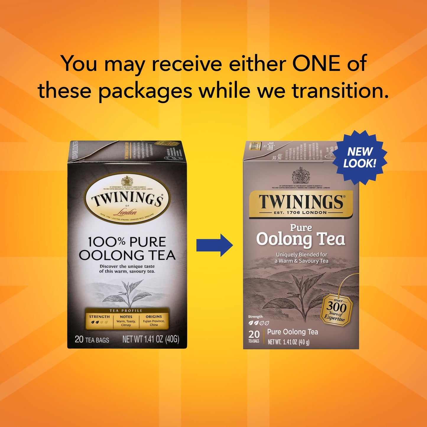 Twinings Pure Oolong Tea - Golden Caffeinated Tea, Individually Wrapped Tea Bags, 20 Count