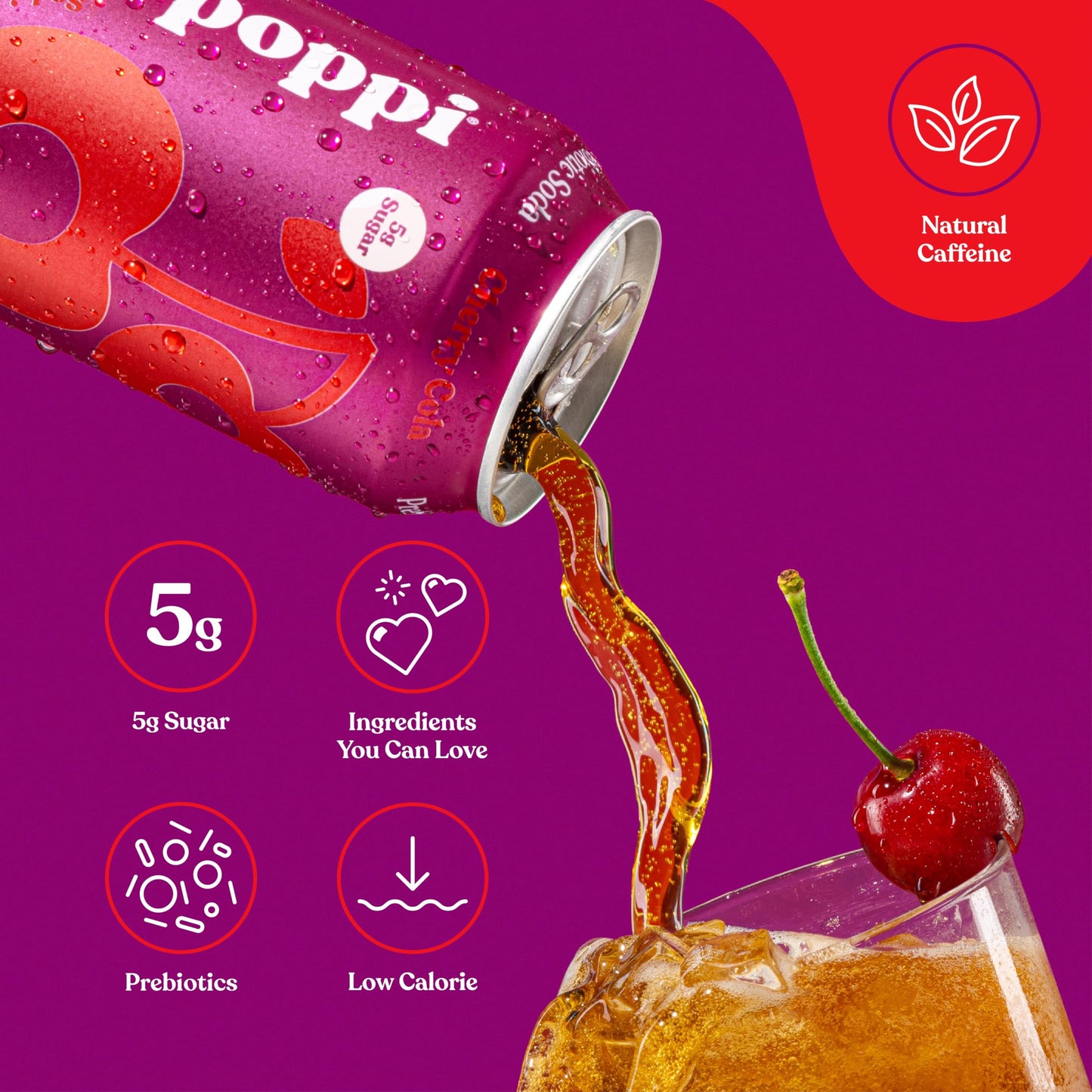poppi Sparkling Prebiotic Soda Cherry Cola, 12 Fl Oz, 1 Count, with Apple Cider Vinegar and Fruit Juice