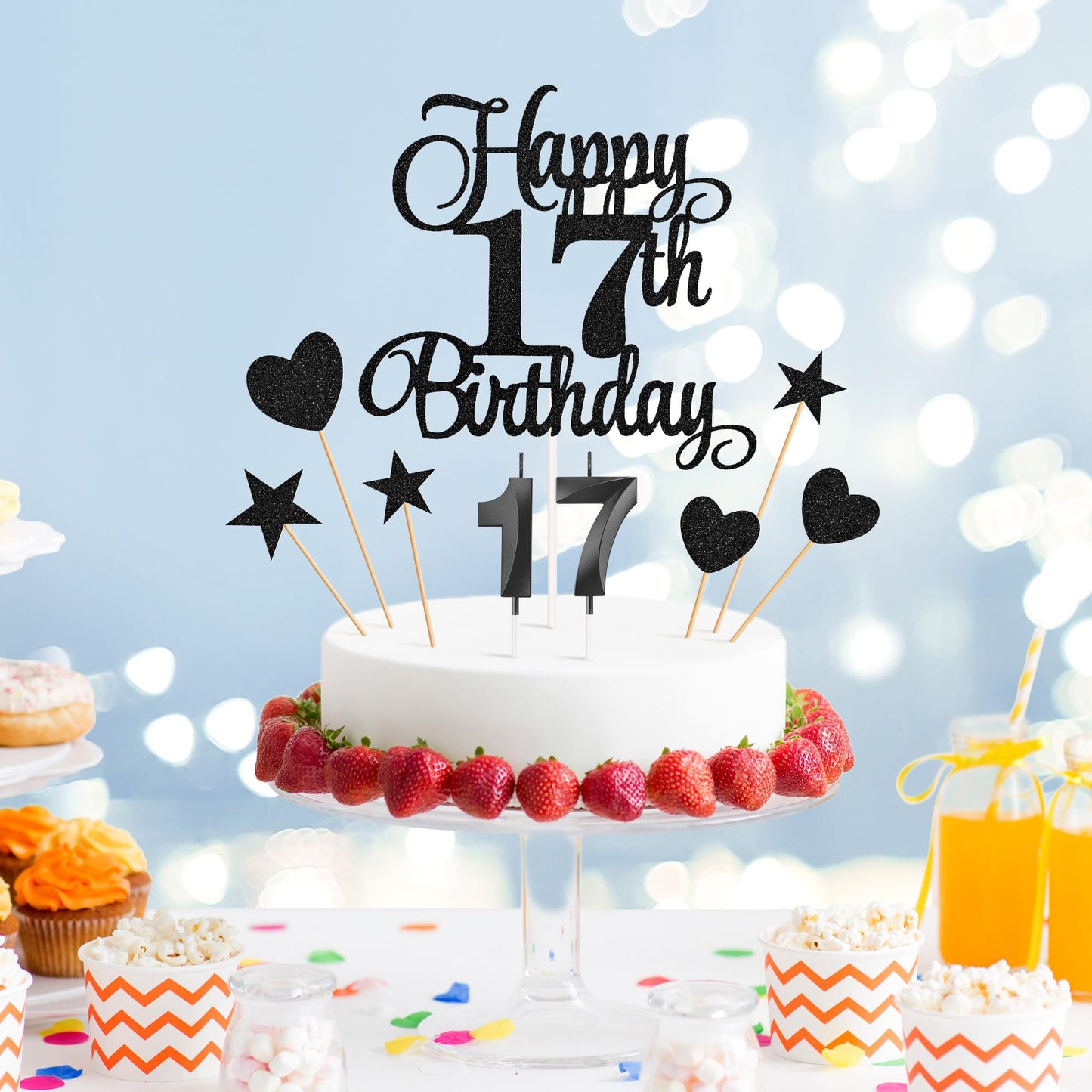 Lecferrarc 17Th Birthday Cake Decorations, 17Th Birthday Candles Cake Numeral Candles And Glitter Happy 17Th Birthday Cake Toppe