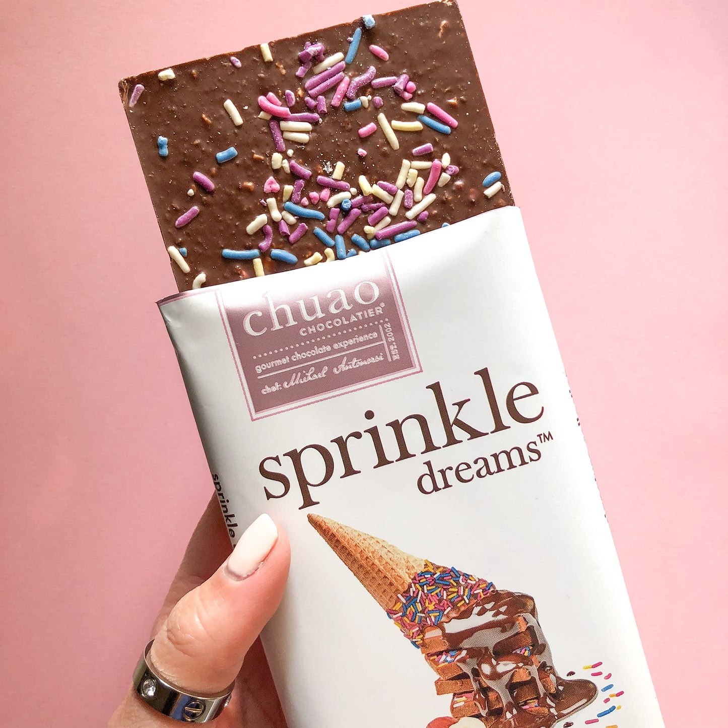 Chuao Chocolatier Sprinkle Dreams Milk Chocolate Bars | Gourmet Waffle Cone No Preservatives | For Gift Baskets, Thank You, Care Package | 3 Pack