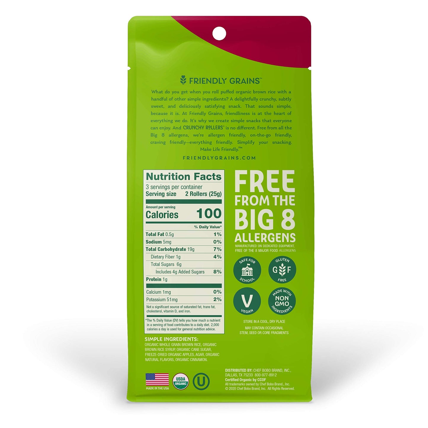 Friendly Grains Crunchy Rollers Organic Rice Snacks - Apple Cinnamon, 3 Ounce (Pack of 4)