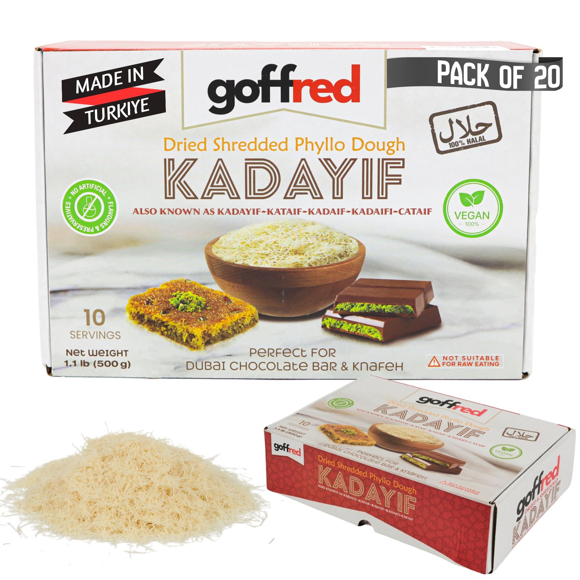 Goffred Dried & Shredded Kataifi (22Lb) Ingredient For Viral Pistachio Dubai Chocolate Bar Pastry Perfect Chopped Filio Dough Kurutulmus Kadayif Kadaifi Phyllo Knafeh Kunafa Knafeh Katifi Kunefe (Extra Large  20  Count)