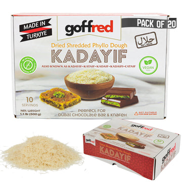 Goffred Dried & Shredded Kataifi (22Lb) Ingredient For Viral Pistachio Dubai Chocolate Bar Pastry Perfect Chopped Filio Dough Kurutulmus Kadayif Kadaifi Phyllo Knafeh Kunafa Knafeh Katifi Kunefe (Extra Large  20  Count)