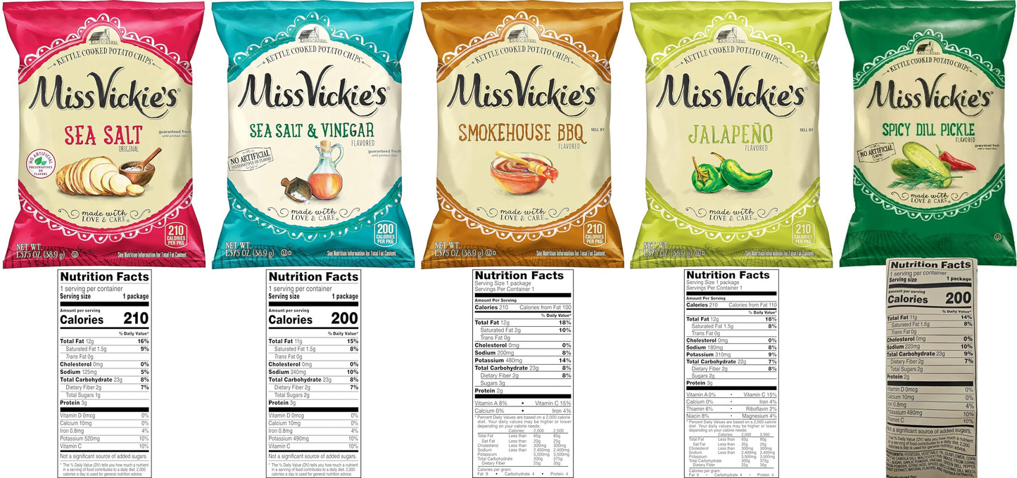 Kettle Cooked Potato Chips By Miss Vickie'S Value Pack Bundled By Superdeals | 1.375 Oz Bag | Supreme 5 Flavor Variety Pack Incl