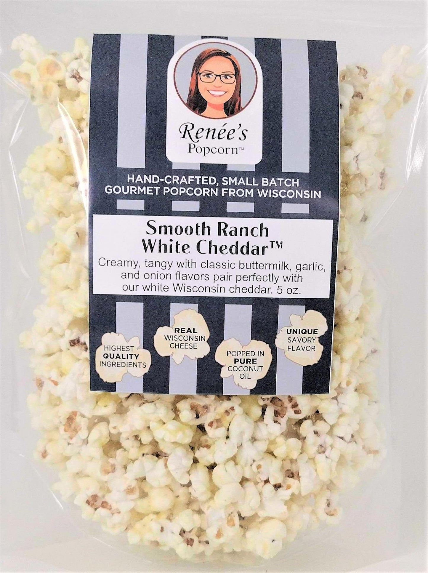 Ren  es Smooth Ranch White Cheddar  Gourmet Popcorn - Wisconsin white cheddar cheese, rich creamy classic buttermilk recipe, per