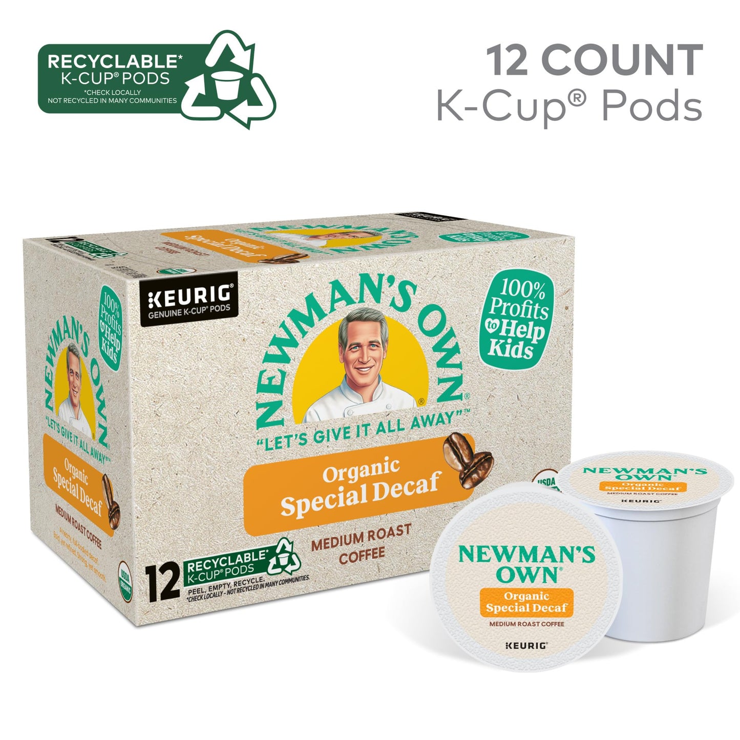 Newmans Own Organics Special Blend Decaf Coffee K-Cup Pods, Medium Roast, 72 Count, 12 Count (Pack of 6)