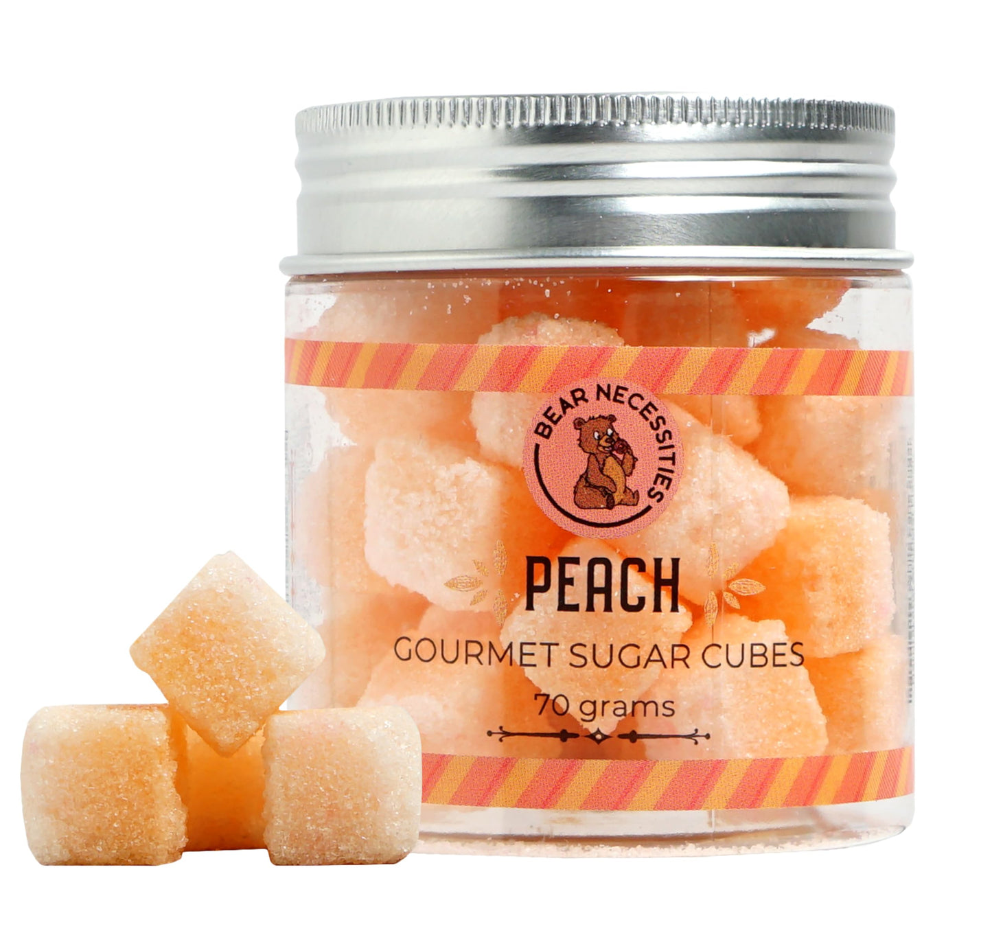 Bear Necessities Gourmet Sugar Cubes, Peach Infused, 70g Jar (About 35 Cubes)
