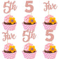 24 PCS Five Cupcake Toppers Glitter 5th Birthday Cupcake Picks Number 5 Cupcake Decorations for Baby Shower Kids 5th Birthday An