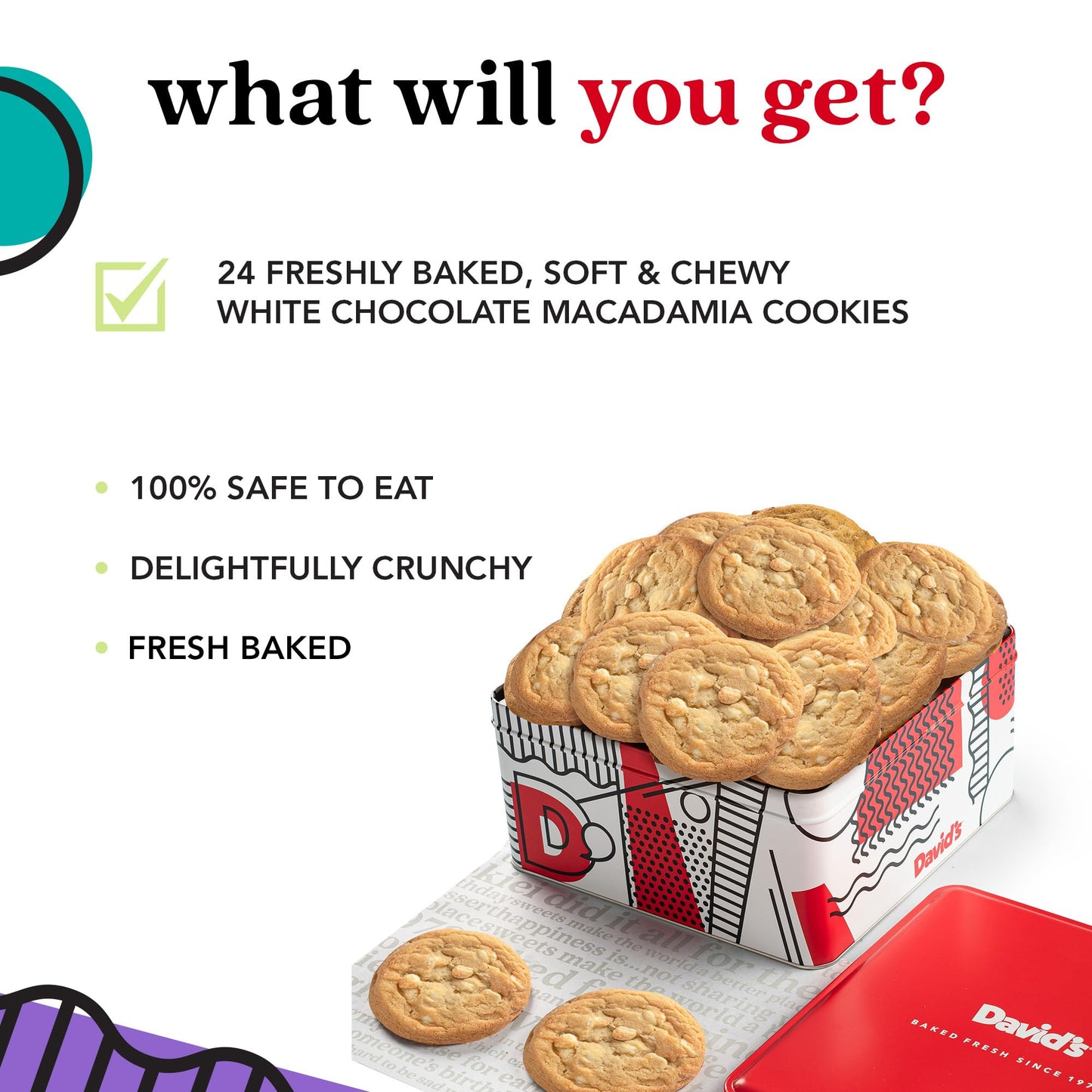 Davids Cookies Freshly Baked Cookies - Delicious Handmade Soft Variety - Exquisite Gourmet Gift for Friends & Family on Special Occasions - Macadamia Nut 2lbs