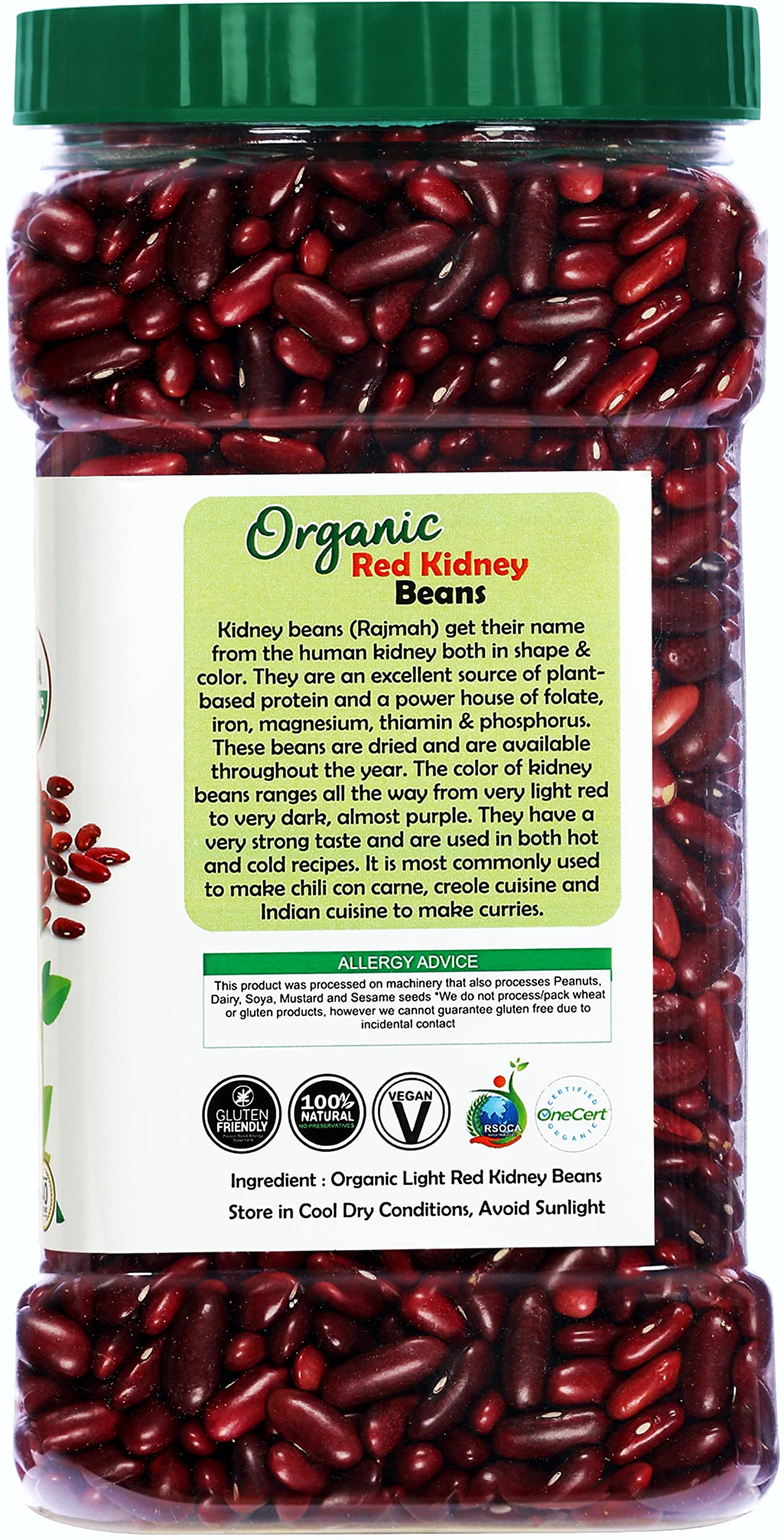 Rani Organic Red Kidney Beans (Rajmah Beans) Light 48Oz (3Lbs) 1.36Kg Bulk Pet Jar ~ All Natural | Vegan | Gluten Friendly | Non