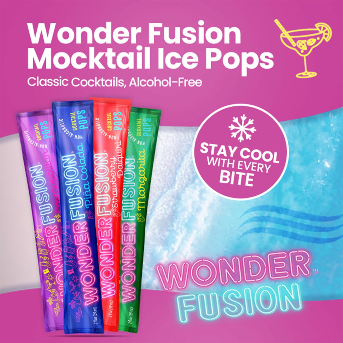 Wonder Fusion Non-Alcoholic Cocktail Freeze Pops Variety Pack - 16 Ice Pops, Margarita, Strawberry Daiquiri, Pina Colada, Cosmopolitan