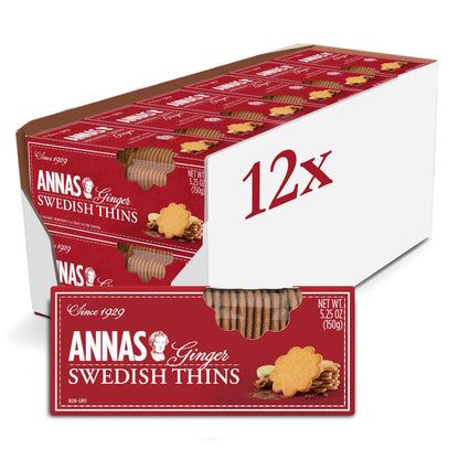 Annas Thins - Ginger Pepparkakor - 5.25 Ounce (Pack Of 12) Non Gmo + Vegan