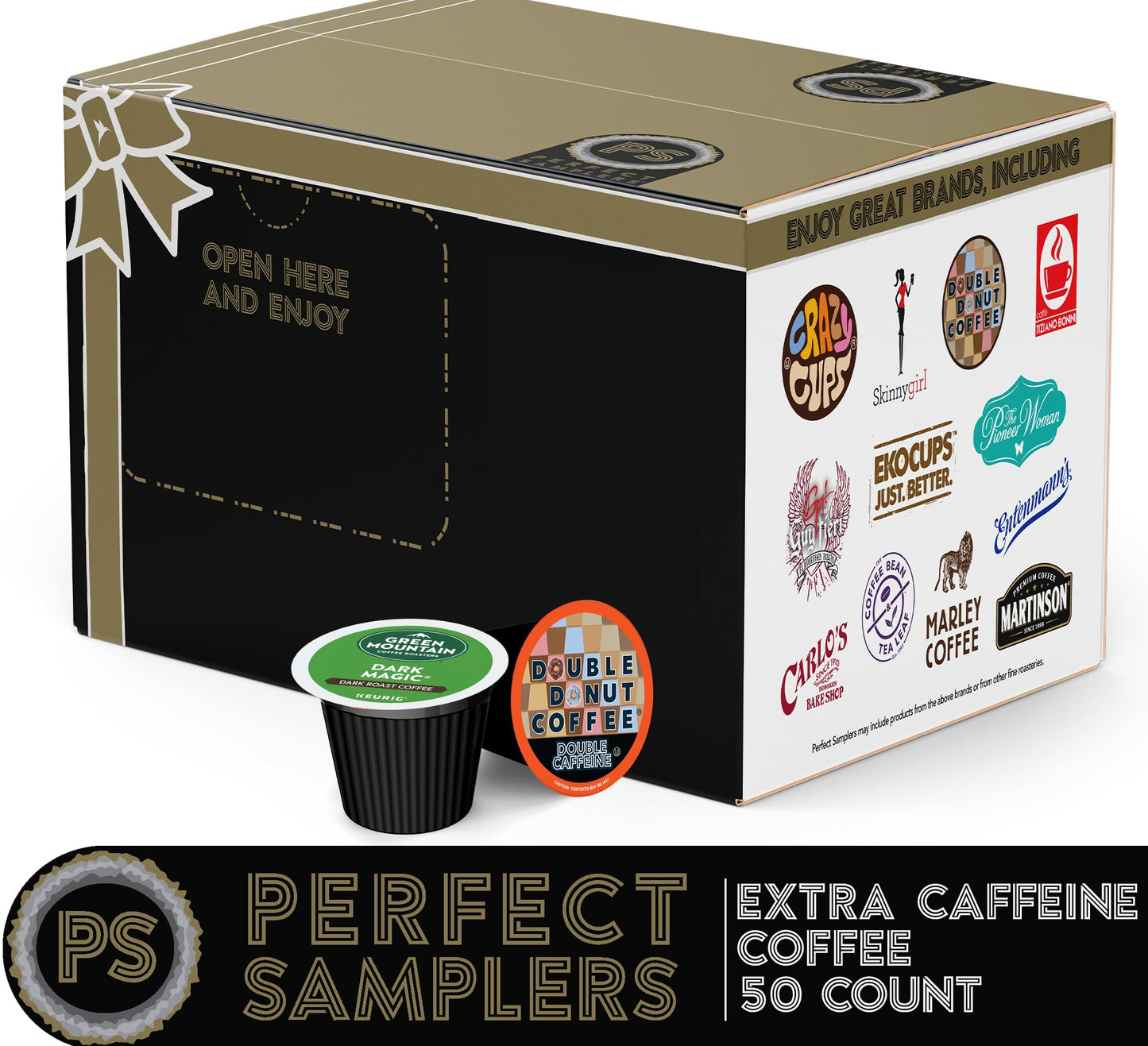 Perfect Samplers Extra Caffeine Coffee Single Serve Cups Variety Pack for Keurig, 50 Count