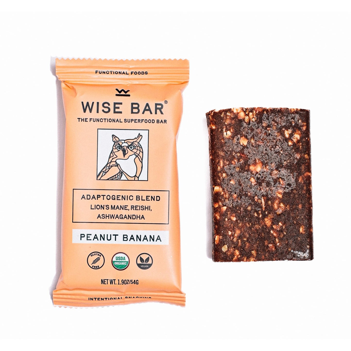 Wise Bar Adaptogen Mushroom Nutrition Bars With Reishi, Lions Mane & Ashwagandha, Organic Vegan & Gluten Free Snacks For Natural Focus, Energy & Immunity Support, Peanut Butter Banana, 12 Count