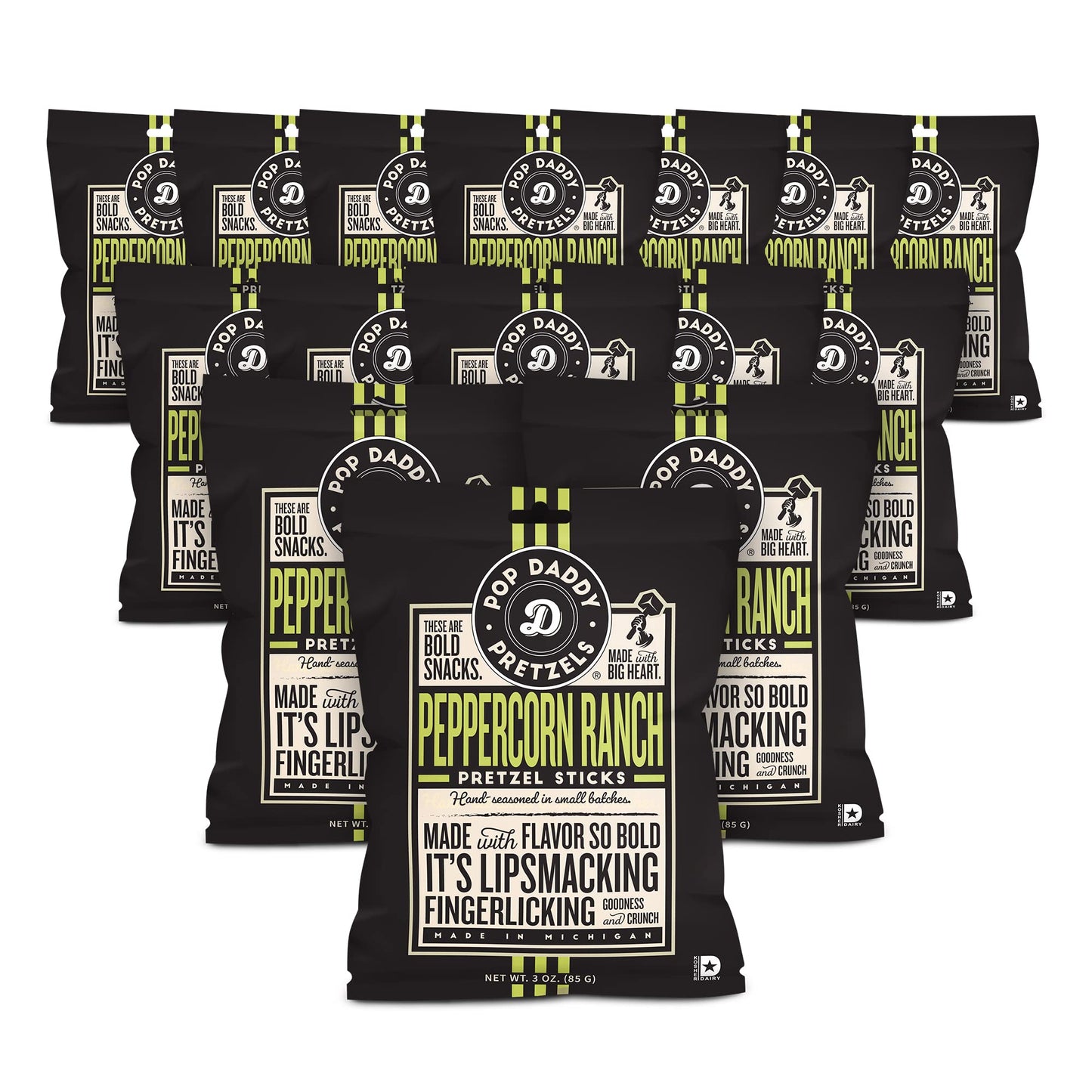 POP DADDY Flavored Pretzel Sticks, Peppercorn Ranch, 3oz Healthy Snacks, 15 Pack