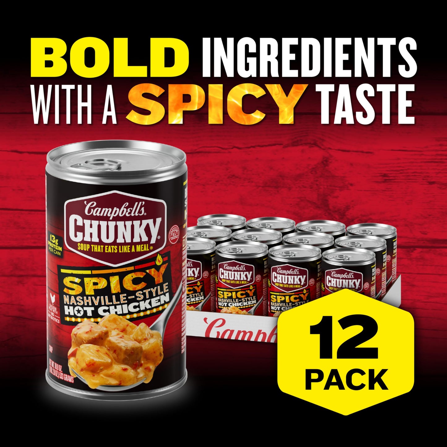 Campbells Chunky Soup, Spicy Nashville-Style Hot Chicken Soup, 18.8 Oz Can (Pack Of 12)