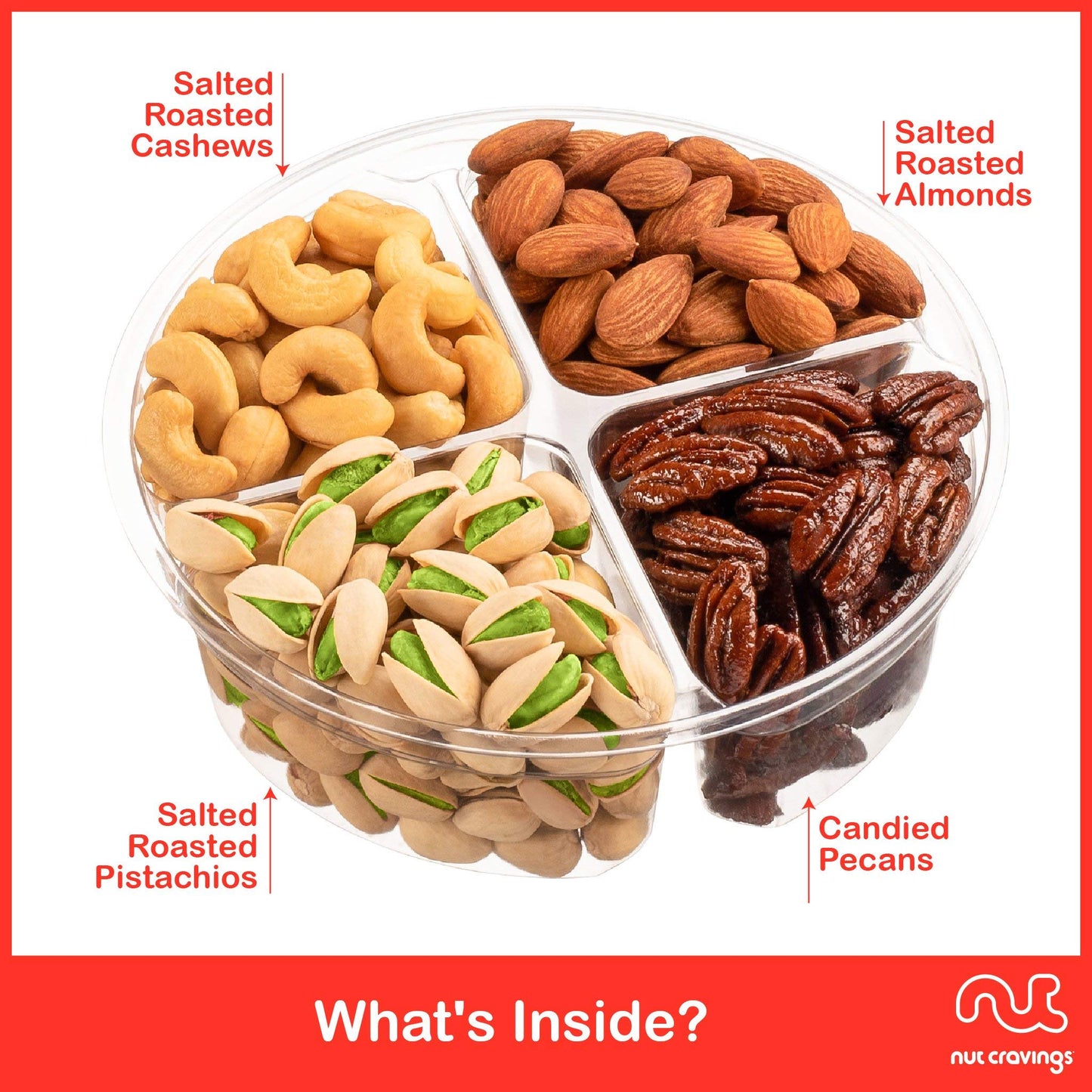 Nut Cravings Gourmet Collection - Rosh Hashana & Shana Tova Mixed Nuts Gift Basket + Heart Ribbon (4 Assortments) Arrangement Pl