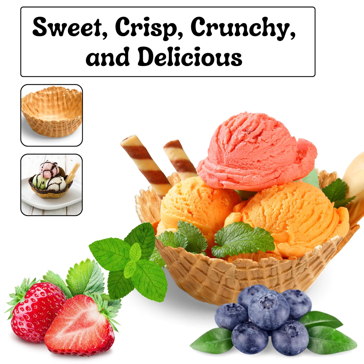 BONBON RIO STORE Waffle Bowls for Dessert - 10 Pack, Classic Ice Cream Waffle Bowls, Crisp and Crunchy, Ideal for Parties and Gatherings